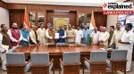 Lok Sabha Speaker Om Birla receives a notice for the removal of the Allahabad High Court Judge Yashwant Varma from BJP MPs Ravi Shankar Prasad and Anurag Thakur, DMK MP T R Baalu and other parliamentarians, in New Delhi.