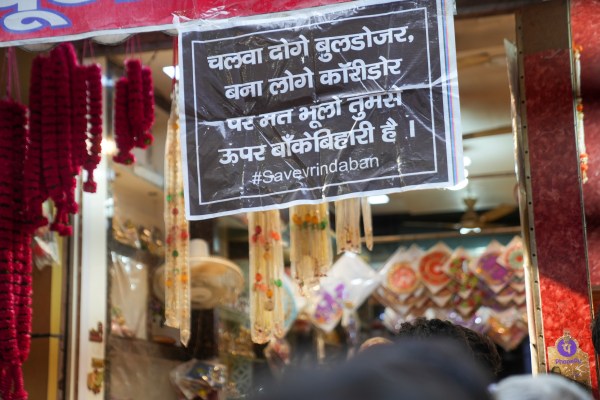 Posters to "save Vrindavan" have cropped out across the town. (Express photo by Abhinav Saha)