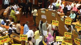 july 25 (12) AAP councillors protested the reduction in the number of members of the Welfare of Scheduled Castes and Implementation of Scheduled Castes Candidates Quota committee, from 35 to 21.