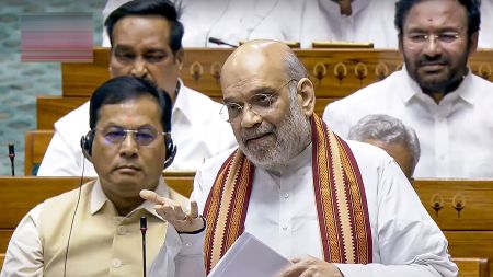Union Home Minister Amit Shah speaks during a debate in the Lok Sabha on the Pahalgam terror attack and Operation Sindoo