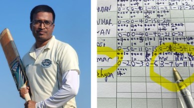 Kishore Kumar Sadhak took two hat-tricks in a single game, both coming in successive overs. (PHOTOS: Facebook via Ipswich & Colchester Cricket Club )