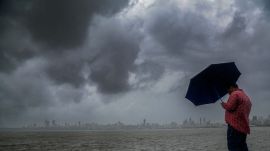 Dark clouds hover over the Arabian sea, as seen from Marine Drive in Mumbai on 29 July 2025. (Express Photo by Akash Patil)