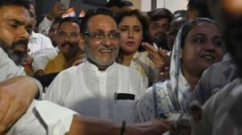 Nawab Malik comes out on interim bail on Monday evening. Express Photo