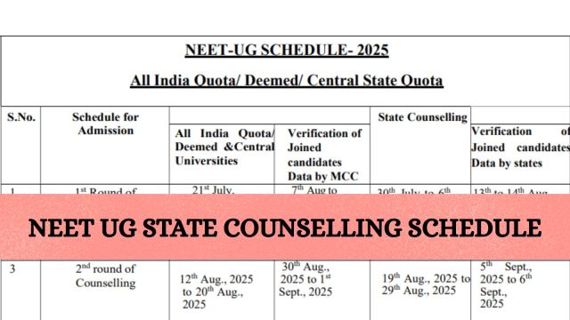 NEET UG State Counselling Schedule 2025 Out: Know UG state quota seats websites