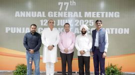 Mohali MLA Kulwant Singh (Second from right), who resigned from the post of PCA secretary, with other officer bearers of PCA. (EXpress photo)