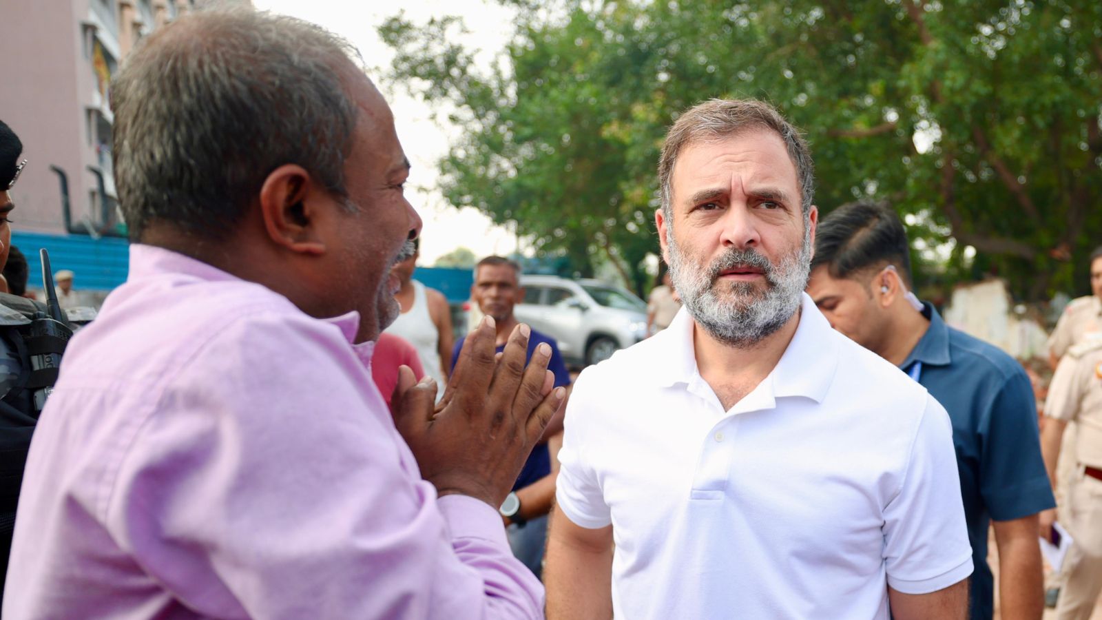 Leader of Opposition in Lok Sabha and Congress MP Rahul Gandhi during his visit to demolition sites in Wazirpur and Jailer Wala Bagh at Ashok Vihar, in New Delhi