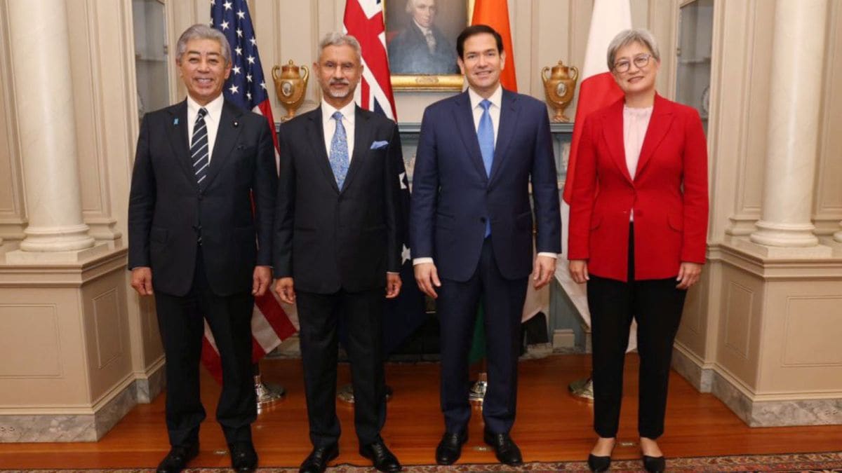 External Affairs Minister S Jaishankar in a group picture with delegations at the All Quad Foreign Ministers meeting, in Washington, D.C. on Tuesday. (@DrSJaishankar X