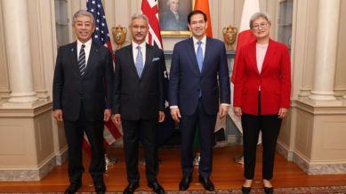 External Affairs Minister S Jaishankar in a group picture with delegations at the All Quad Foreign Ministers meeting, in Washington, D.C. on Tuesday. (@DrSJaishankar X