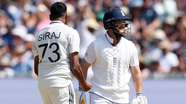 A fired-up Siraj dismissed Duckett with the England batsman being caught by Jasprit Bumrah at mid-on after a pull shot at Lord's. (AP)