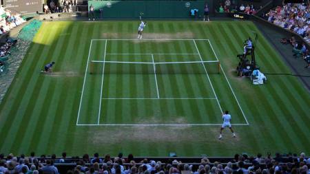 AI line judges are automated systems that use cameras to make calls on whether balls are in or out, replacing line judges who traditionally made these decisions. (AP Photo)