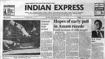 Forty Years Ago, Assam Voter List, Assassination, Billiards Battle, Bob Marshall outclassed second seed Subhash Agrawal, editorial, Indian express, opinion news, current affairs