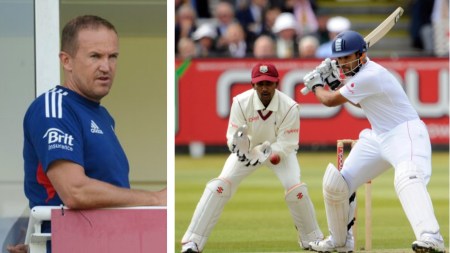 Former England coach Andy Flower and Ravi Bopara. (Reuters)