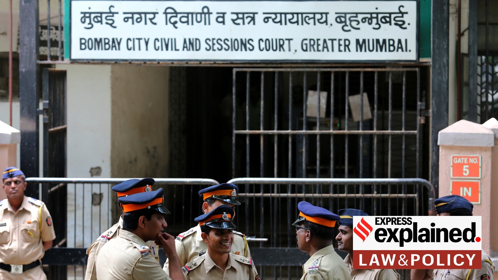 Police officials stand guard outside the sessions court during the 1993 bomb Blast Verdict on Thursday. Express Photo by Prashant Nadkar. 07.09.2017. Mumbai. *** Local Caption *** Police officials stand guard outside the sessions court during the 1993 bomb Blast Verdict on Thursday. Express Photo by Prashant Nadkar. 07.09.2017. Mumbai.