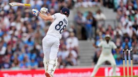 Harry Brook was dismissed by Akash Deep in the second innings. (AP)