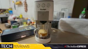 The Budan One Touch Coffee Machine brews espresso in seconds and fits neatly on any countertop. (Image: Nandagopal Rajan/The Indian Express)