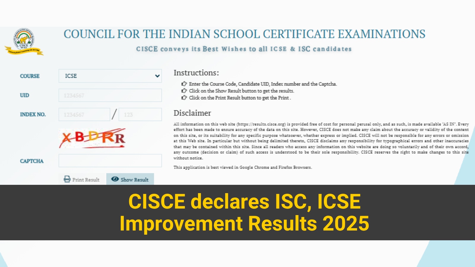 ICSE, ISC Improvement Results 2025 declared at cisce.org: Check steps to download results
