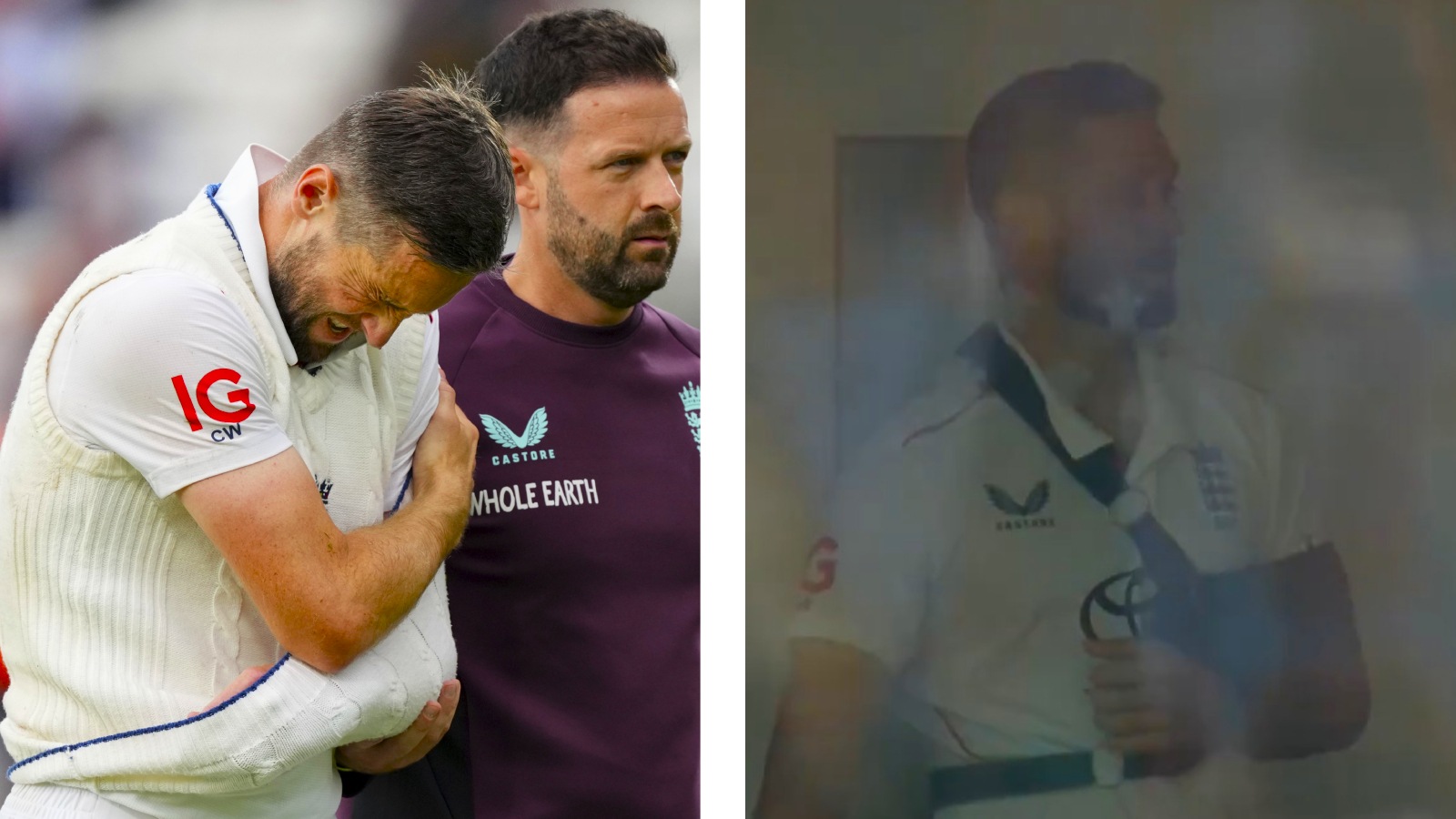 England's Chris Woakes injured his shoulder during the first day of the fifth cricket Test between England and India at The Oval in London. (AP Photo)