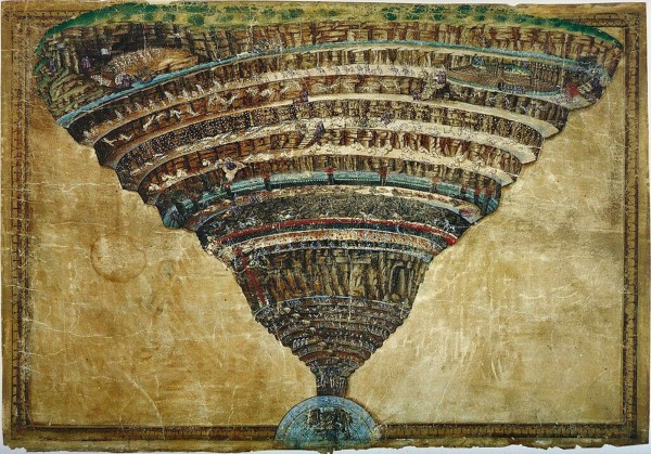 The Map of Hell painting by Sandro Botticelli, among the extant ninety-two drawings originally included in his illustrated manuscript of the poem