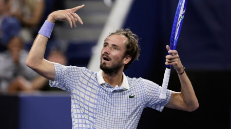 Daniil Medvedev, of Russia, gestures during a match against Benjamin Bonzi, of France, in the first-round of the U.S. Open tennis championships, Sunday, Aug. 24, 2025, in New York. (Photo: AP)