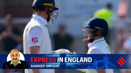 England's Ben Duckett, right, and Zak Crawley greet each other during the Test series against India. (Photo: AP)