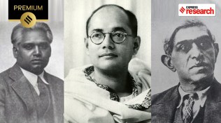 l-r, Taraknath Das, Subhas Chandra Bose, Virendranath Chattopadhyaya (Edited by Abhishek Mitra)