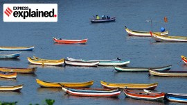 Fisheries Fishermen rowing their boat near Worli Koliwada on Thursday. November 21st is celebrated as World fisheries day across the world. Express Photo by Nirmal Harindran. 21.11.2019. Mumbai.