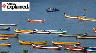 Fishermen rowing their boat near Worli Koliwada on Thursday. November 21st is celebrated as World fisheries day across the world. Express Photo by Nirmal Harindran. 21.11.2019. Mumbai.