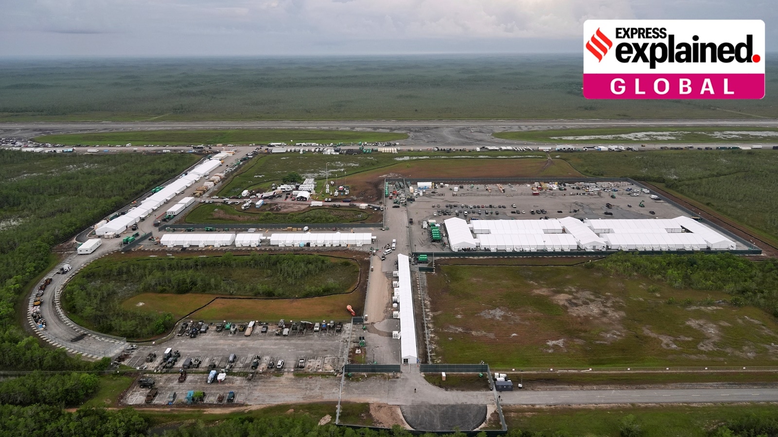 Work progresses on "Alligator Alcatraz," at Dade-Collier Training and Transition facility in the Florida Everglades, on July 4, 2025.