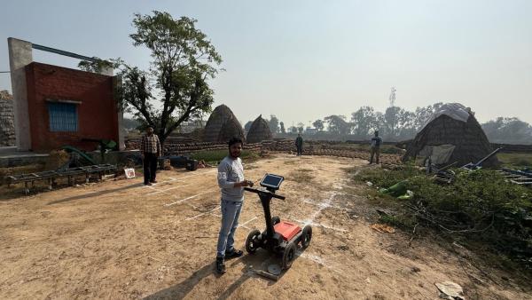 A Ground Penetrating Radar (GPR) survey being conducted by the Indian