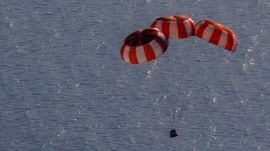 Gaganyaan Test ISRO successfully accomplishes first Integrated Air Drop Test for end to end demonstration of parachute based deceleration system for Gaganyaan missions. (@isro/X via PTI Photo)