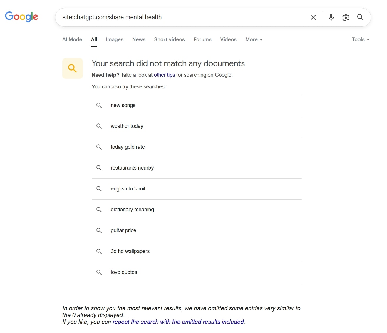 Google is no longer showing publicly shared ChatGPT conversations.