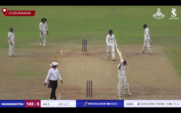 Prithvi Shaw celebrating his hundred. (X)