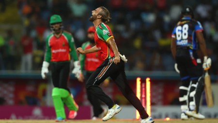 Imran Tahir broke multiple records with his CPL 2025 five-wicket haul on Saturday. (CPLT20)