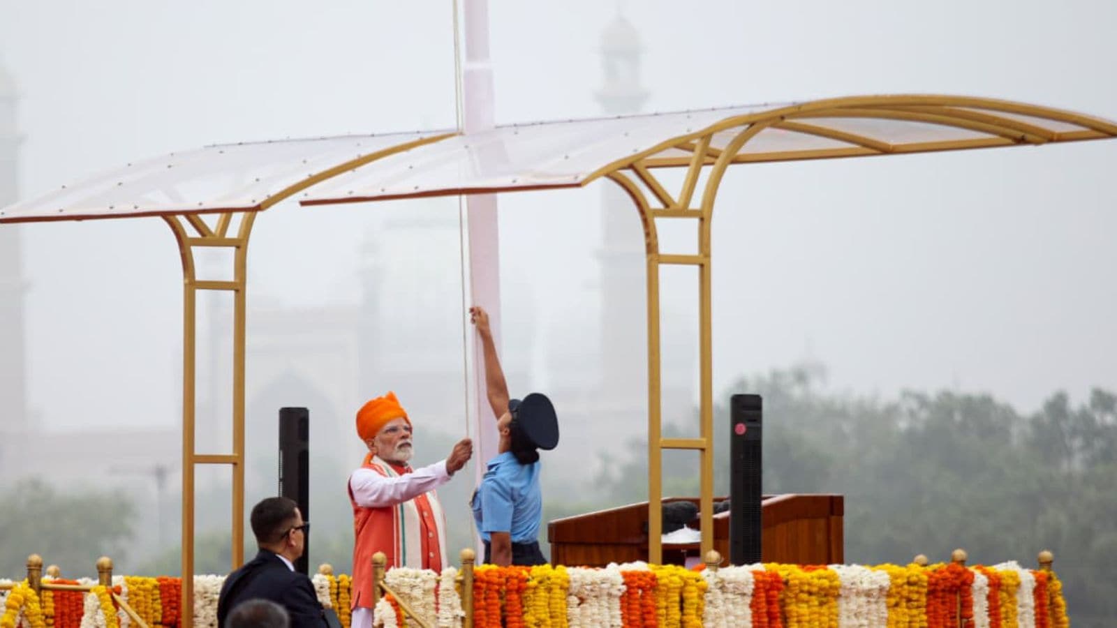 Prime Minister Narendra Modi unfurls the National Flag at the Red Fort on the 79th Independence Day of India