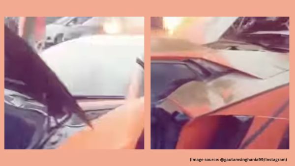 The viral video shows flames erupting from the rear of the luxury vehicle, which was reportedly worth Rs 10 lakh, where the engine is located (Image source: @gautamsinghania99/Instagram)