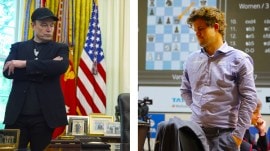 As Elon Musk's Grok 4 made blunder after blunder in the final, five-time world champion Magnus Carlsen was at hand to commentate -- and laugh -- at the errors. (PHOTOS: AP, Partha Paul/Express Photos)