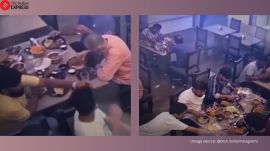 Men place meat bone in veg biryani in Gorakhpur restaurant