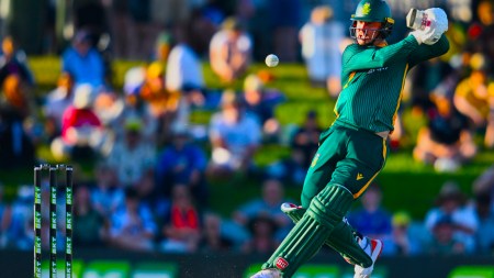 Matthew Breetzke of South Africa bats during the one-day international between Australia and South Africa at Cazaly's Stadium in Cairns, Australia. (AAP Image via AP)