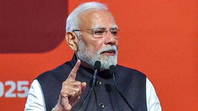 Prime Minister Narendra Modi addresses a gathering in Bengaluru. (PTI Photo)