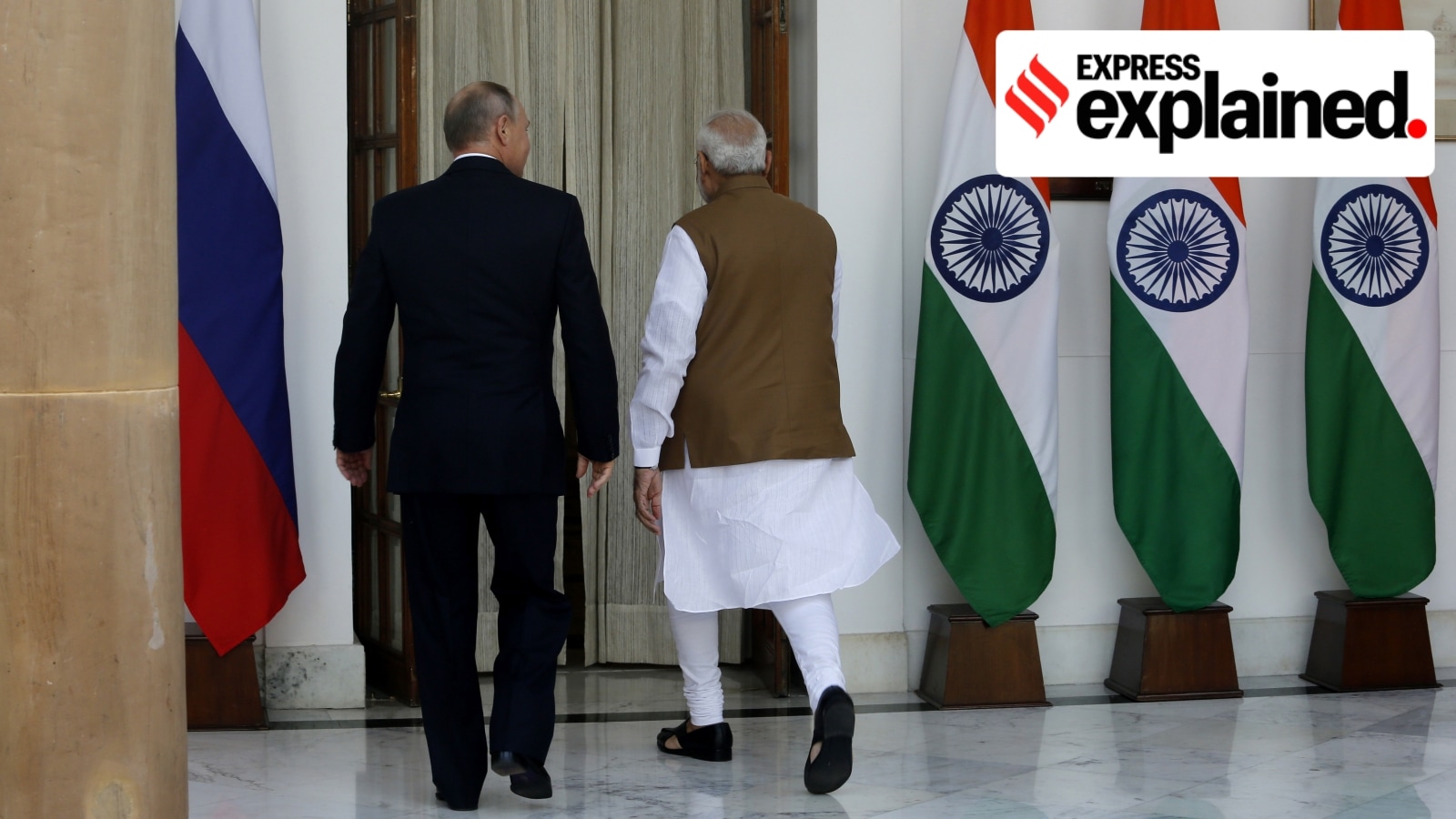 Prime Minister Narendra Modi (left) and Russia President Vladimir Putin at Hyderabad House in New Delhi, 2018. Russia has long been one of India's steadiest partners. (Express photo by Anil Sharma)
