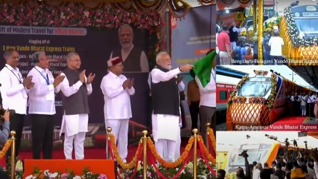 Prime Minister Narendra Modi flags off Vande Bharat Express train from Bengaluru to Belagavi, at KSR Railway Station on Sunday.