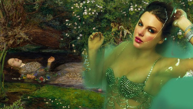Taylor Swift’s forthcoming album, The Life of a Showgirl, set to arrive this October, shows her submerged in a bathtub, jeweled bodice shimmering under water, an unmistakable echo of Millais’s Ophelia (1851–52).