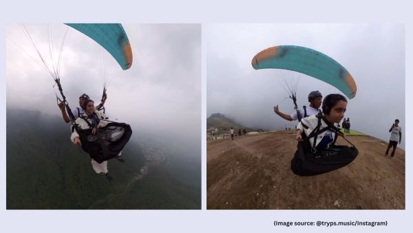The viral video shows the paragliding expert vibing to her music mid-air (Image source: @tryps.music/Instagram)