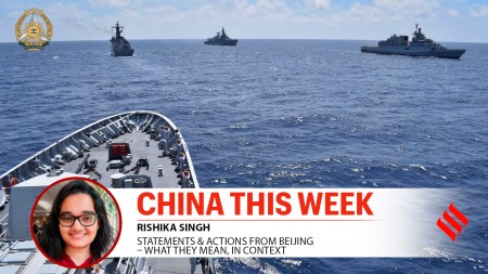 China This Week | From left: Philippines' BRP Miguel Malvar (FFG-06), India's INS Delhi (D61), and INS Kiltan (P30) navigate during joint naval sail and exercises at the South China Sea, Sunday Aug. 3, 2025.
