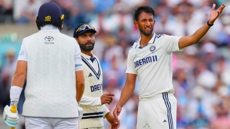 India's Prasidh Krishna (right) was involved in a war of words with England's Joe Root on day 2 of the fifth Test match at the Oval. (PHOTO: AP)