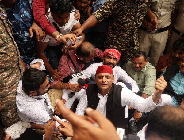 More than 30 MPs, including SP's Akhilesh Yadav (in photo), Congress’ Rahul Gandhi and Priyanka Gandhi Vadra, Shiv Sena (UBT) leader Sanjay Raut and TMC’s Sagarika Ghose, were detained and taken to the Parliament Street Police Station.