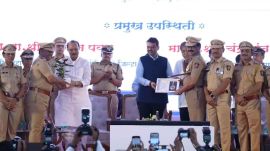 Fadnavis and Pawar felicitated the teams of Kondhwa police and the Crime Branch of Pune City police that had investigated the case. (Express Photo)