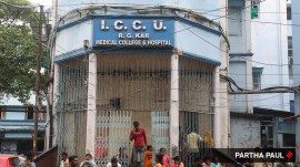 The scene of RG Kar Medical college and hospital premises , in Kolkata