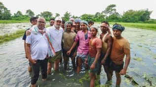 LoP in the Lok Sabha Rahul Gandhi during an interaction with makhana farmers, in Bihar.