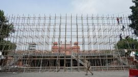 Preparations underway at Red Fort for Independence Day celebrations, in New Delhi